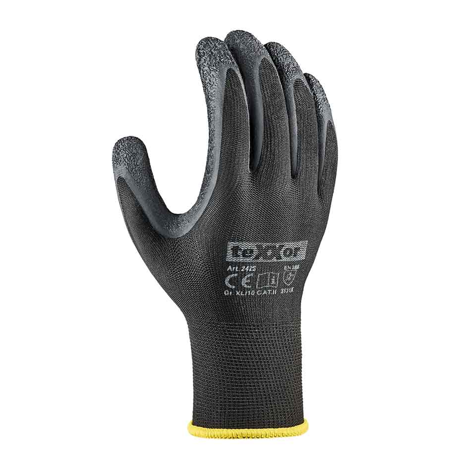 Polyester-Strickhandschuhe mit Latexbeschichtung Texxor 2425 schwarz (Gr.7-11)
