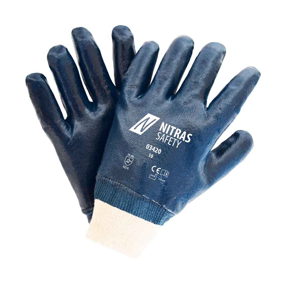Nitrilhandschuhe mit Vollbeschichtung Nitras 03420 blau (Gr.8-11)