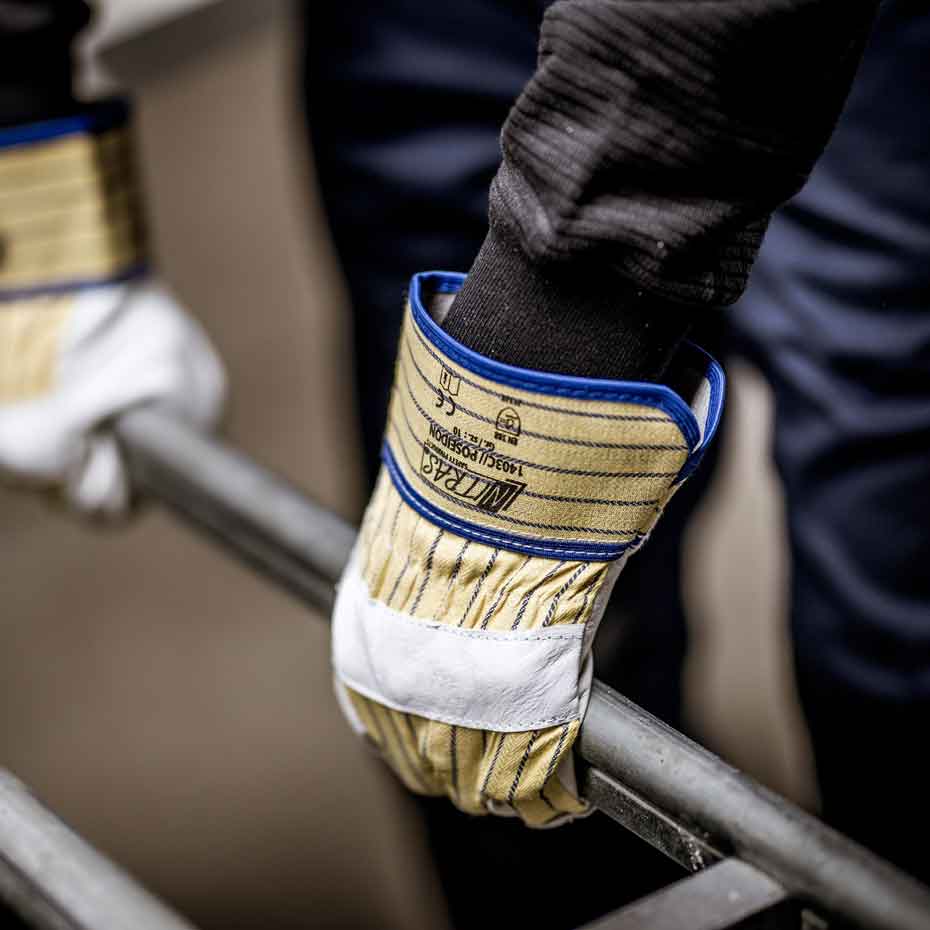 Rindvolllederhandschuhe Nitras 1403C POSEIDON gelb/blau (Gr.10)