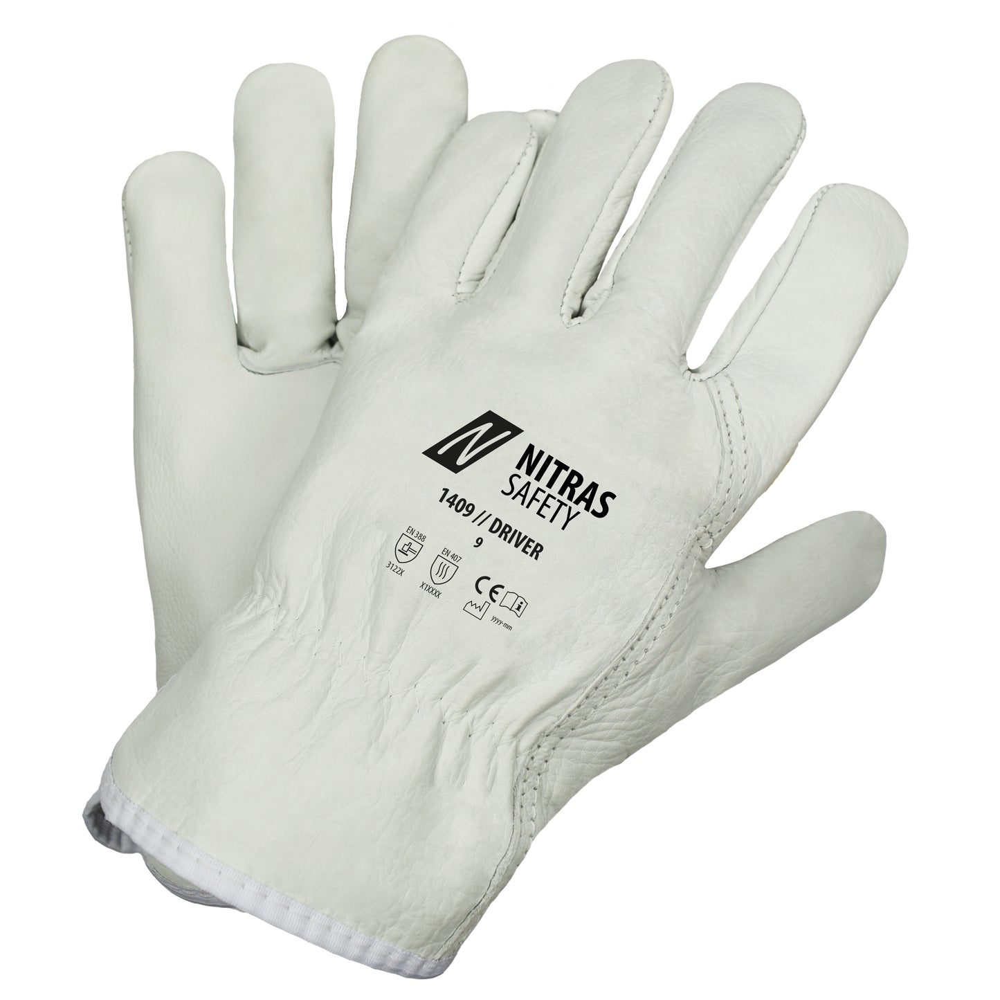 Rindvolllederhandschuhe Nitras 1409 DRIVER grau (Gr.8-12)