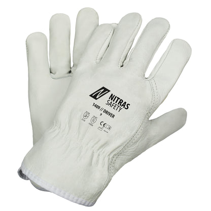 Rindvolllederhandschuhe Nitras 1409 DRIVER grau (Gr.8-12)