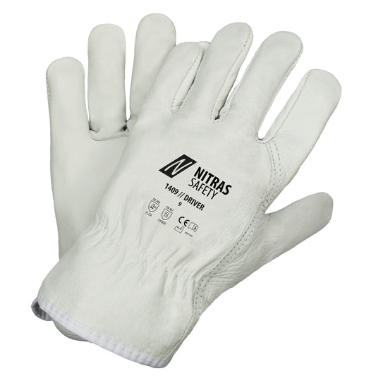 Rindvolllederhandschuhe Nitras 1409 DRIVER grau (Gr.8-12)
