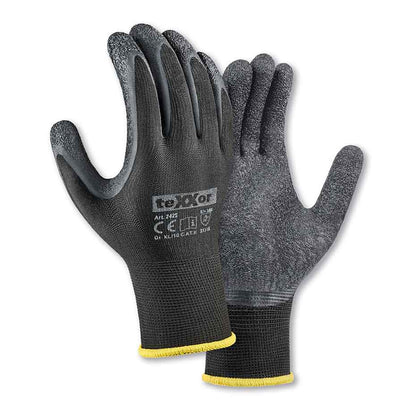 Polyester-Strickhandschuhe mit Latexbeschichtung Texxor 2425 schwarz (Gr.7-11)