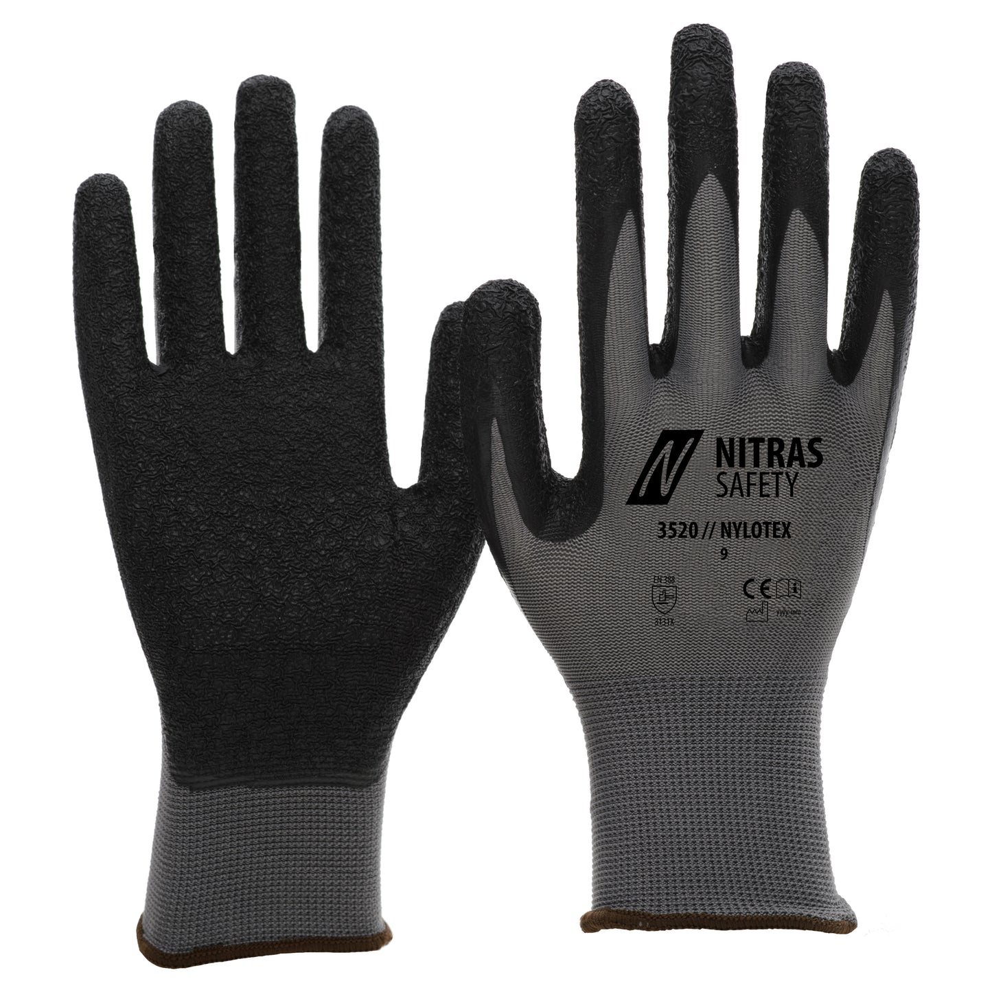 Nylonhandschuhe Nitras 3520 NYLOTEX grau/schwarz (Gr.7-11)