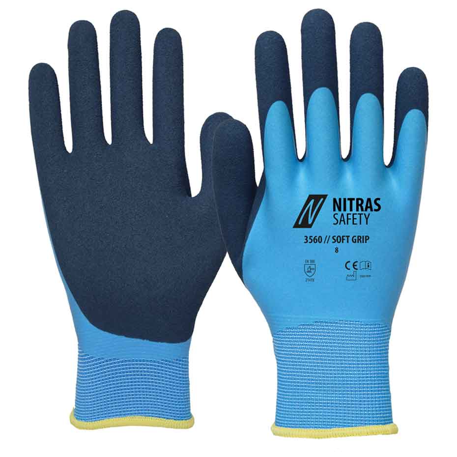 Montagehandschuhe mit zweifacher Beschichtung Nitras 3560 SOFT GRIP blau (Gr. 8–11)