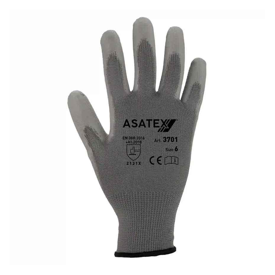 Feinstrickhandschuhe mit PU-Beschichtung Asatex 3701 grau (Gr.7-11)