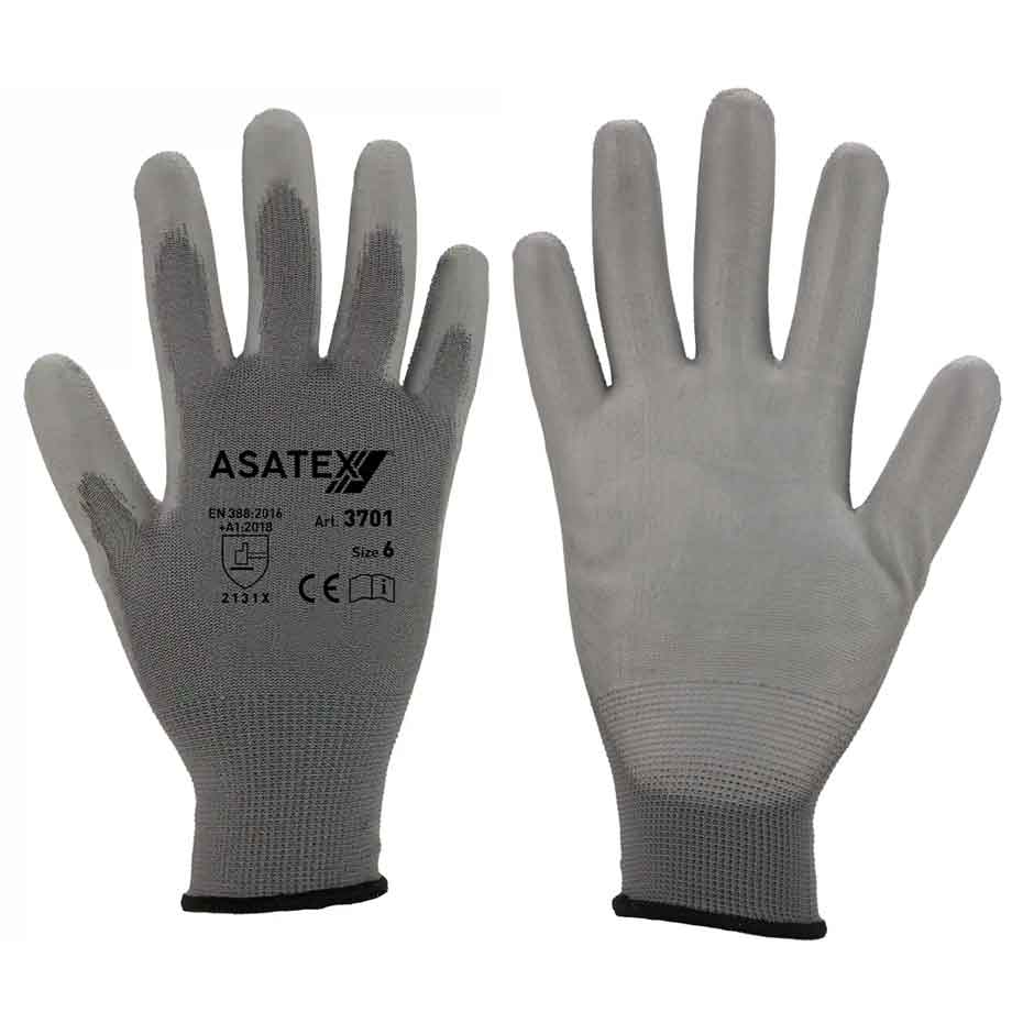Feinstrickhandschuhe mit PU-Beschichtung Asatex 3701 grau (Gr.7-11)