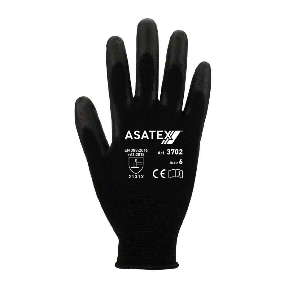 Feinstrickhandschuhe mit PU-Beschichtung Asatex 3702 schwarz (Gr.7-11)