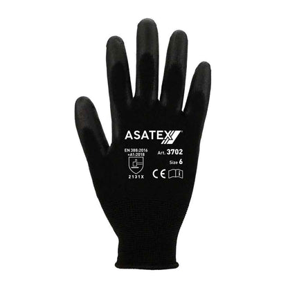 Feinstrickhandschuhe mit PU-Beschichtung Asatex 3702 schwarz (Gr.7-11)