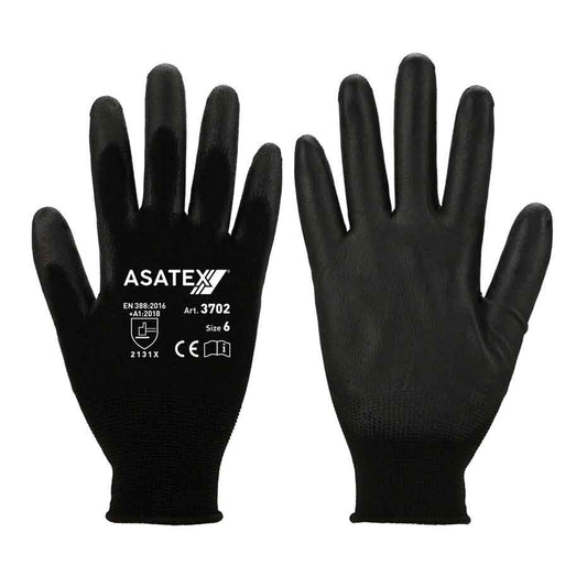 Feinstrickhandschuhe mit PU-Beschichtung Asatex 3702 schwarz (Gr.7-11)