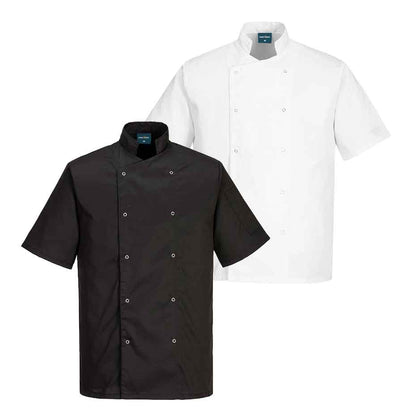 Kochjacke Cumbria C733 Portwest schwarz/weiß (Gr.XS–4XL)