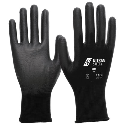 Nylonhandschuhe mit PU-Beschichtung Nitras 6215 schwarz (Gr.7-11)