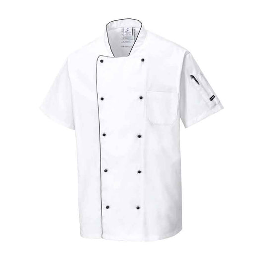 Kochjacke mit Mesh-Einsatz im Rücken C676 Portwest weiß (Gr.XS-XXXL)