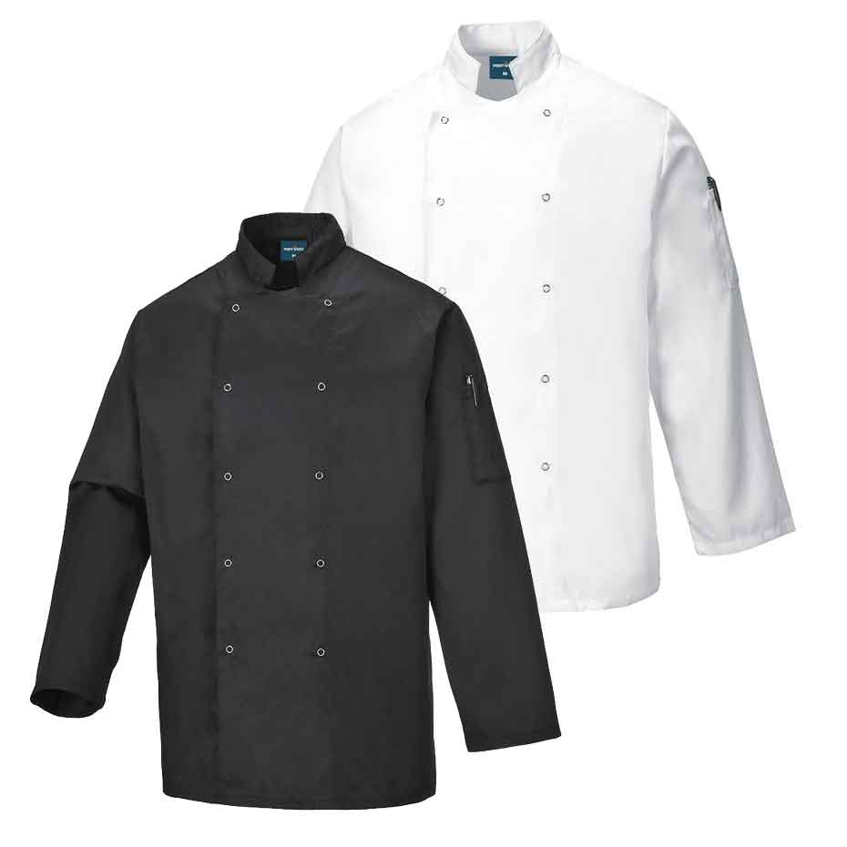 Kochjacke Suffolk C833 Portwest schwarz/weiß (Gr.XS-XXXL)