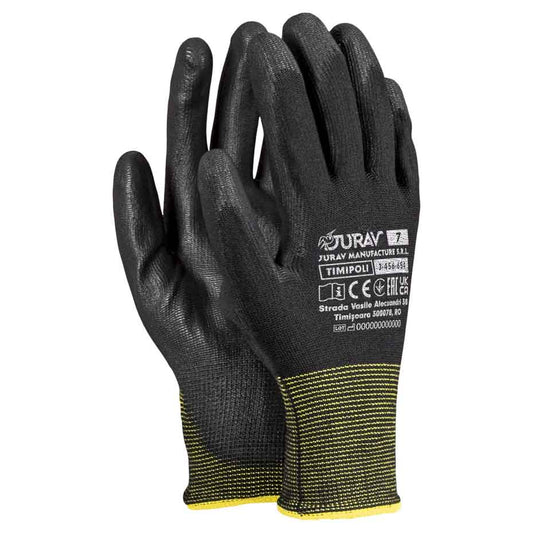 Nylonhandschuhe mit PU-Beschichtung JURAV TIMIPOLI schwarz (Gr.7-10)
