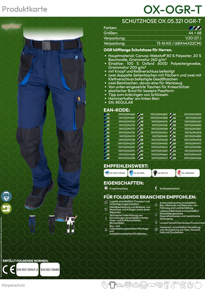 Arbeitshose OGRIFOX 260 g/m² weiß/schwarz/grau (Gr.46-60)