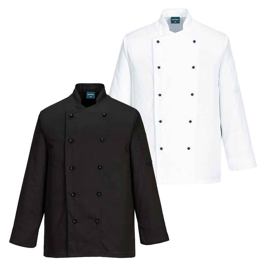 Kochjacke Somerset C834 Portwest schwarz/weiß (Gr.XS–XXXL)