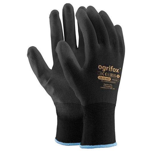 Nylonhandschuhe mit PU-Beschichtung OGRIFOX POLIUR schwarz (Gr.7-10)